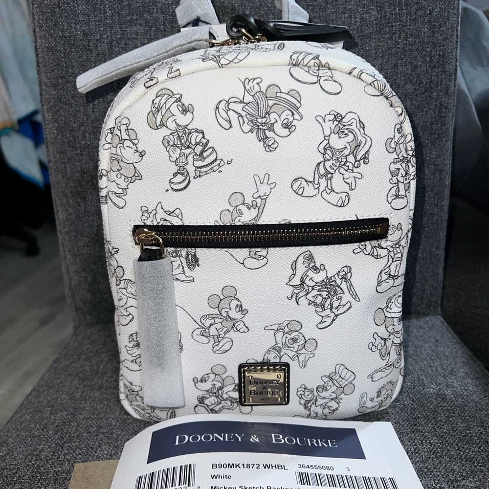 Dooney and Bourke Mickey Through the Years Sketch Mini Backpack Black and White